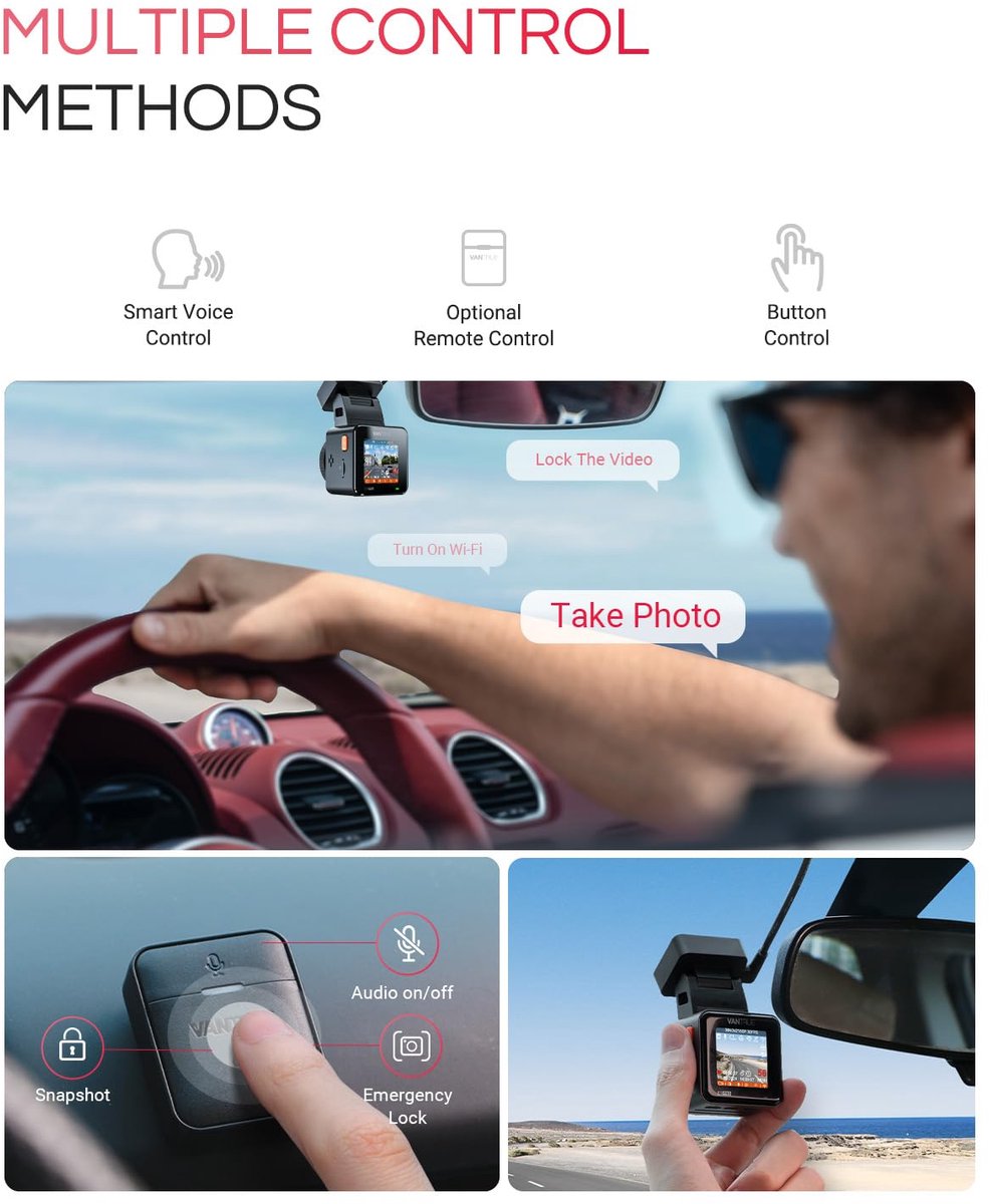 Vantrue E1 Pro 4K Mini Dashcam Voorzijde, STARVIS 2 PlatePix HDR Nachtzicht Autoradio, Ingebouwde 5G WiFi GPS, 1,54" IPS-scherm, LTE-ondersteuning, Spraakbediening, 24/7 Buffered Parkeermodus, Ondersteunt tot 1TB Max thumbnail 6