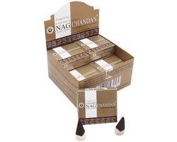 Vijayshree Golden Nag Chandan Masala Sandelhout Dhoop Kegels – 12 Pakketjes x 10 Kegels | Premium Sandelhoutgeur, Handgerold in India, 60 min brandtijd | Natuurlijke, Niet-giftige Wierookkegels met Kajal Sticker