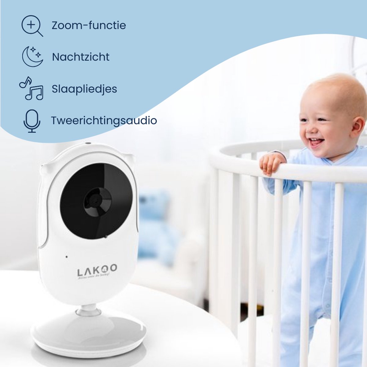 Afbeelding 2 van LAKOO C Babyfoon - Compacte Monitor en Camera - Babymonitor - 2 inch scherm