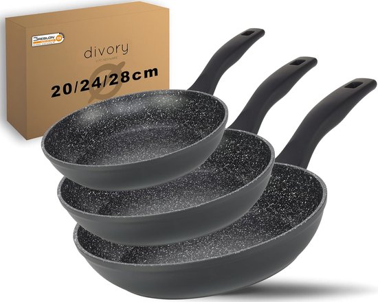 Foto: Divory kookpannen set gezond koken zonder olie 3 stuks antiaanbaklaag