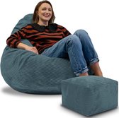 Pouf DreamRoots pour Adultes ou Enfants – Pouf en velours côtelé avec repose-pieds et housse amovible – Rembourrage inclus – 90 x 90 x 100 cm – Profondeurs de Ocean