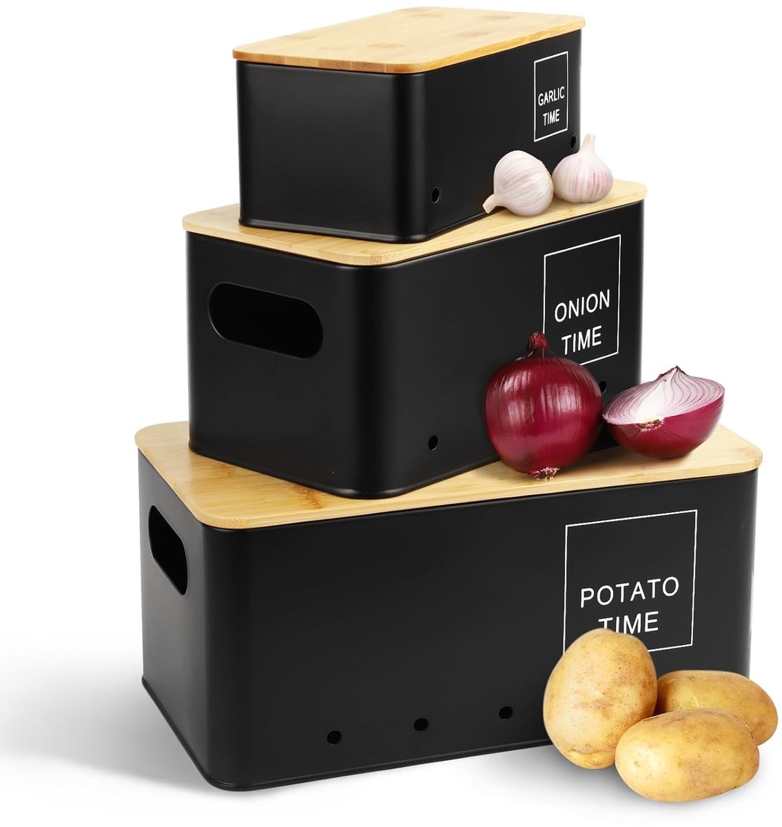 Aardappelopbergdoos - Houd levensmiddelen vers - Set van 3 - Robuust materiaal