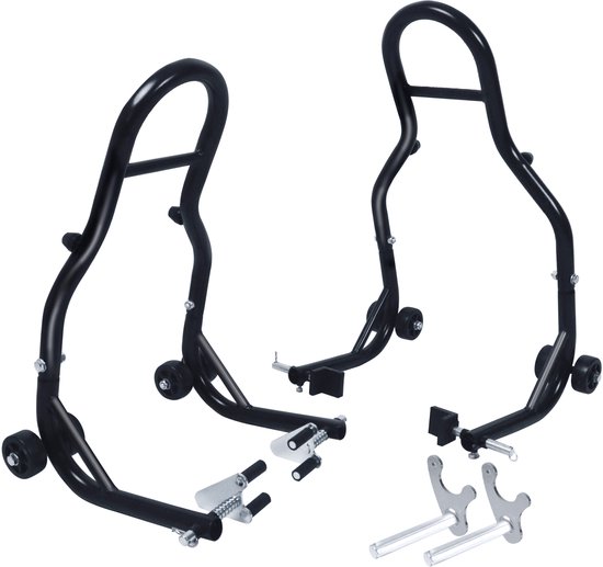 Ensemble de 2 béquilles de moto (avant/arrière) - Béquille d'atelier - Accessoires pour moteur - Réglable et facile à installer, convient à divers modèles de motos et véhicules tout-terrain