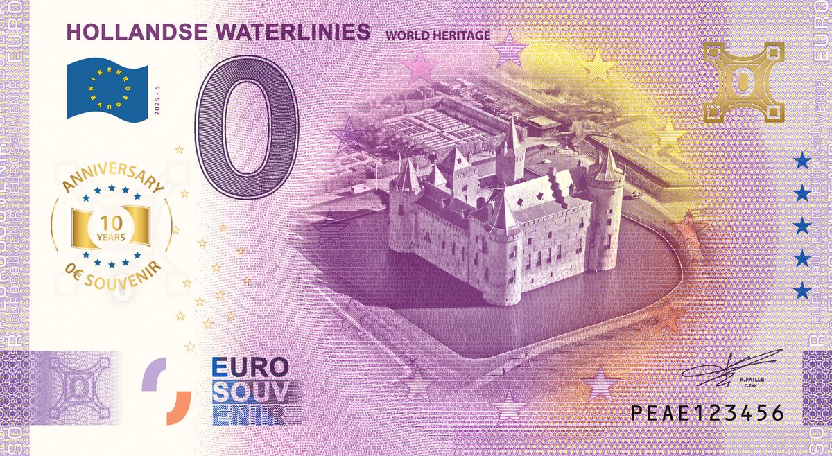 0 Euro biljet Nederland 2025 - Hollandse waterlinies ANNIVERSARY