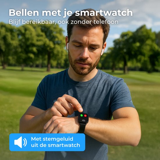 The Life Style Goods - Montre connectée pour femmes/hommes - Moniteur de fréquence cardiaque et podomètre - Android/IOS - Étanche - Zwart