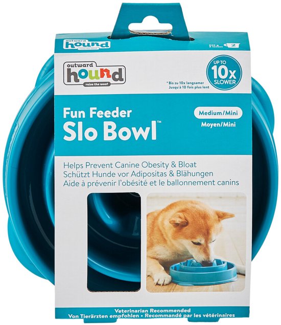Outward Hound Fun Feeder - Anti Schrok Hondenvoerbak - 6 kleuren en 3 maten - door Dierenartsen aanbevolen Slow Bowl - Medium/Mini - Blauw