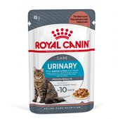 Zakje Royal Canin Urinary Care natvoer voor katten met afbeelding van een cyperse kat.