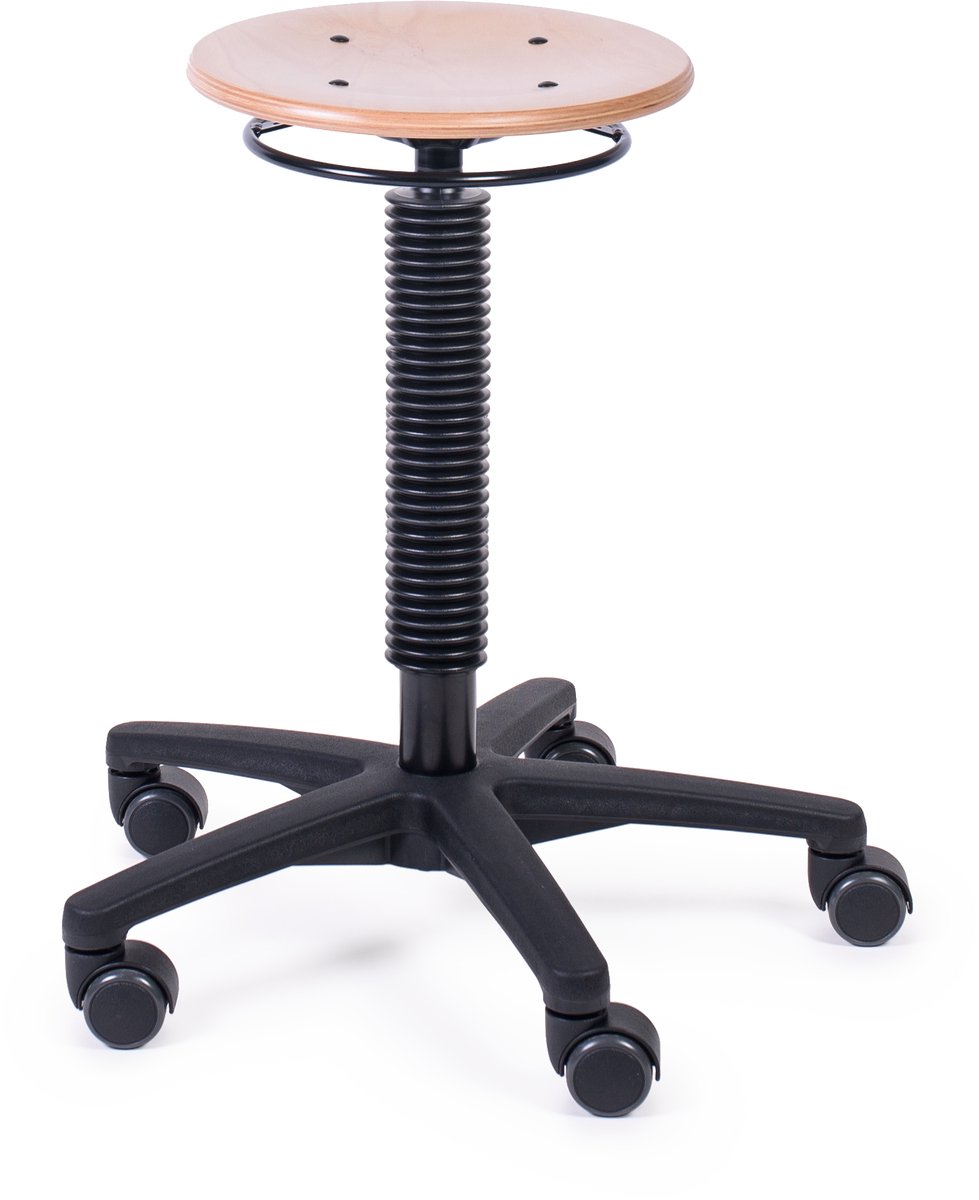 MTM werkkruk ODIN 200-N - houten zitting - ergonomisch - kunststof kruisvoet - op wielen - 46/66 cm