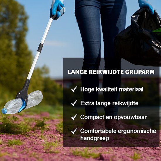 Grijper met lange reikwijdte, hoogwaardig, extra lange reikwijdte, compact, opvouwbaar, ergonomische handgreep.