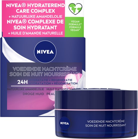 NIVEA Essentials +24H Voedende Nachtcrème - Gevoelige en Droge Huid - Met Sheaboter en Natuurlijke Amandelolie - 50 ml