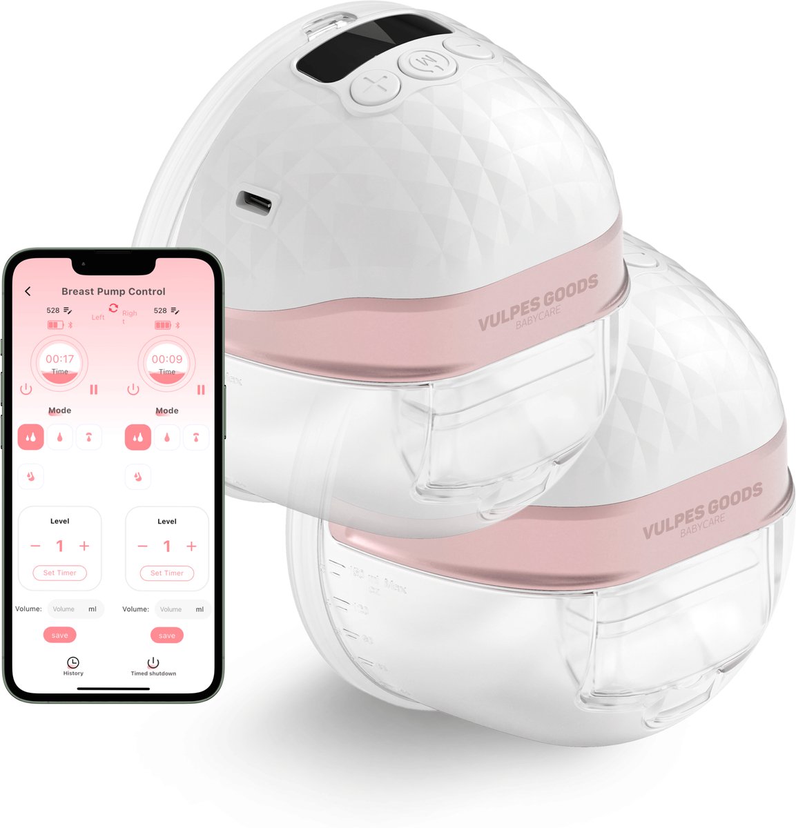Bol.com Vulpes Goods® BabyCare - Dubbele Elektrische Draadloze Borstkolf - Handsfree & Draagbaar - met APP bediening - BPA-Vrij ... aanbieding