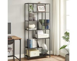 DiBasso Open Kast met 6 planken - Boekenkast - Boekenrek - Opbergkast - Kledingkast - Geschikt voor slaapkamer, kinderkamer, woonkamer, kantoor - 80 x 30 x 180 cm (B x D x H) - Zwart