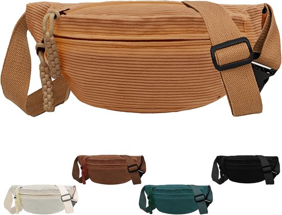 Sac banane - Sac banane femme - Sac banane homme - Sac banane en velours côtelé - Sac banane en velours côtelé pour femme - Sac bandoulière réglable - Unisexe - Perfect pour le shopping, les voyages et le travail (jaune)