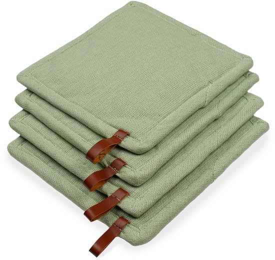 CH&F Bellavarde Celadon Pannenlap met Pocket Groen | 20x20 cm | Set van 4 | Hittebestendig tot 250°C | Ophanglus | Duurzaam Keukentextiel