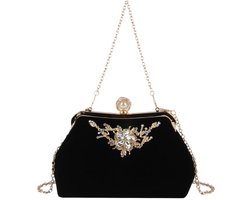 EVEOUT Avondtasjes voor dames met strass-versiering, handtas voor bruiloft, schoudertas, portemonnee voor galafeest, zwart