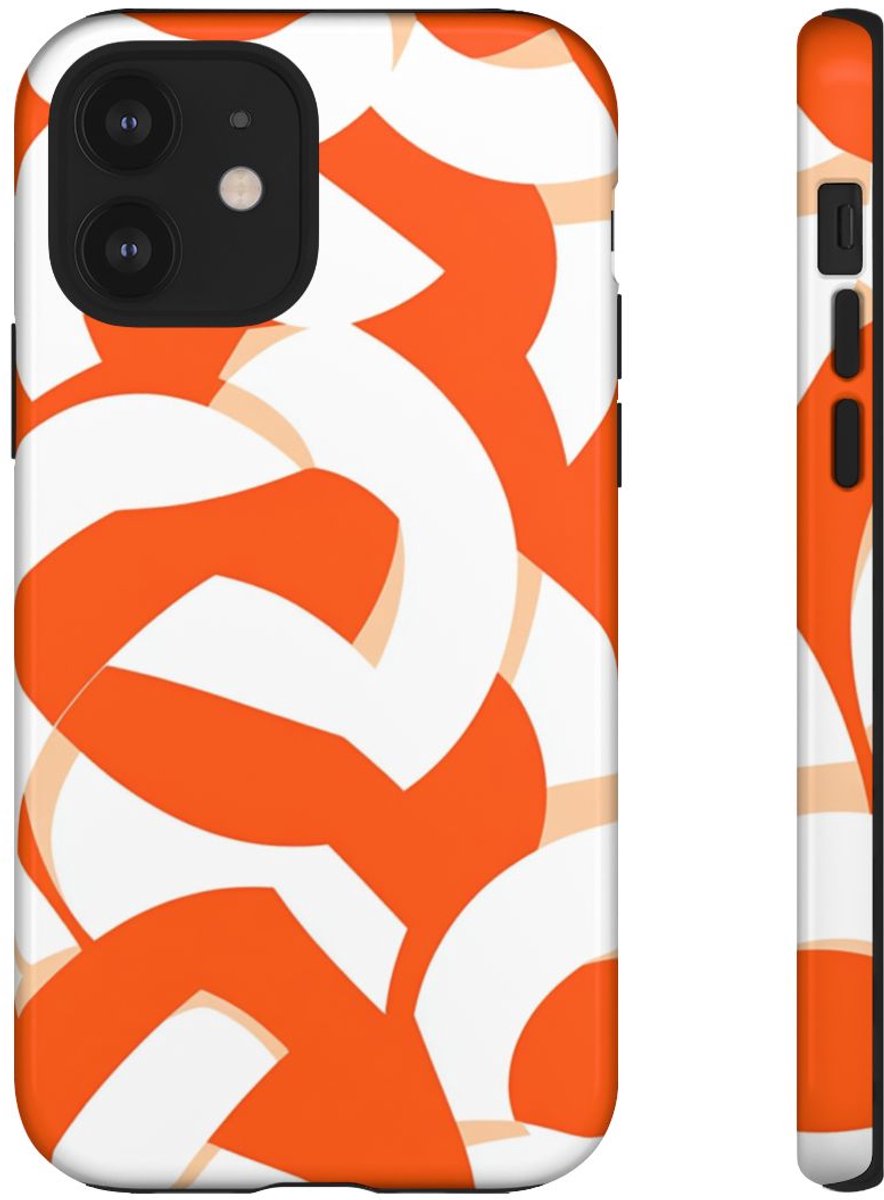 Oranje en Wit Geometrisch Patroon – Telefoonhoesje Geschikt voor iPhone 12
