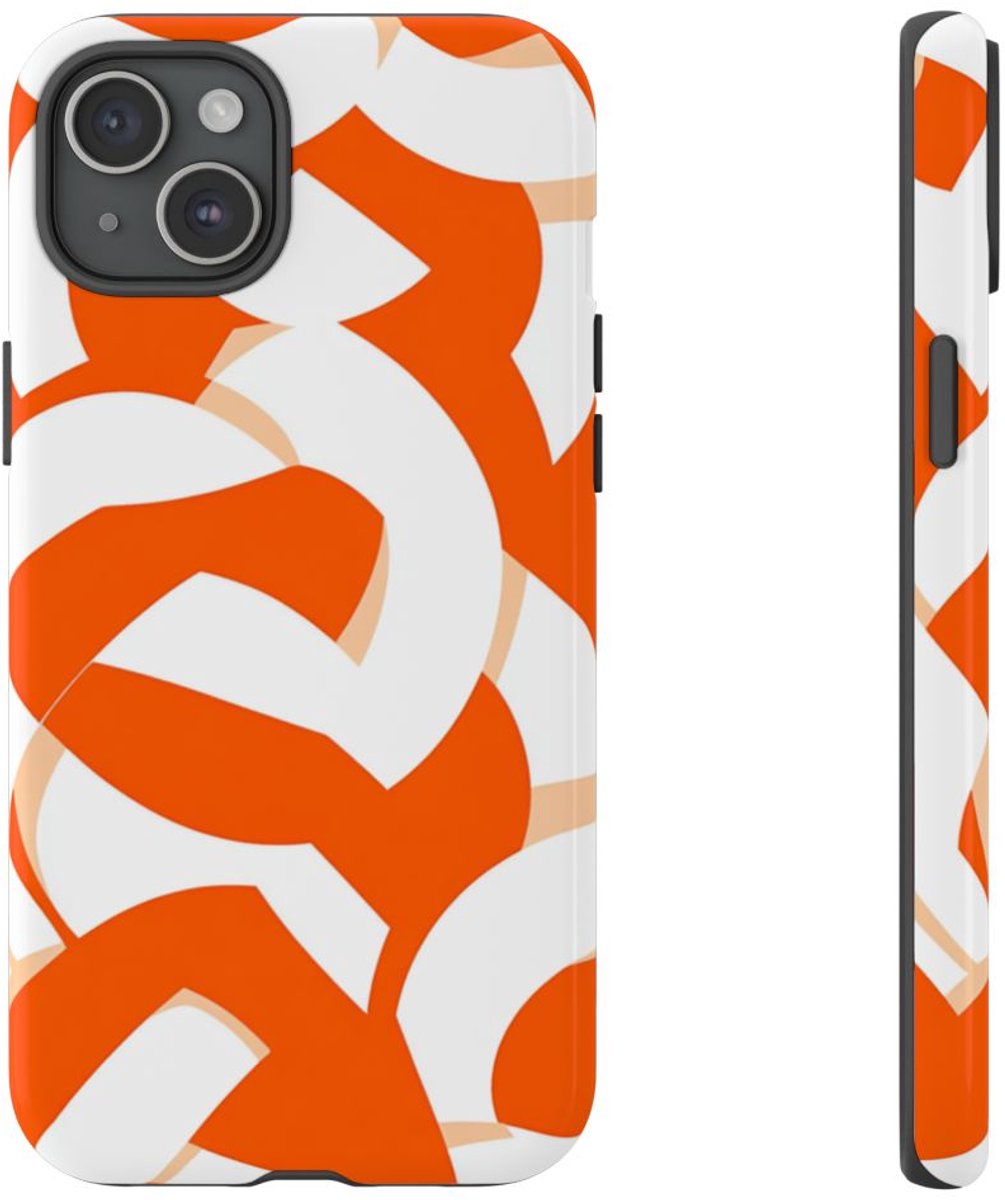 Oranje en Wit Geometrisch Patroon – Telefoonhoesje Geschikt voor iPhone 15 Plus