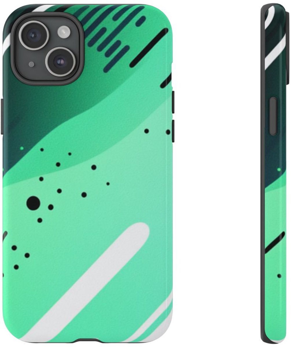 Geometrisch Groen-Zwart Abstract Patroon – Telefoonhoesje Geschikt voor iPhone 15 Plus