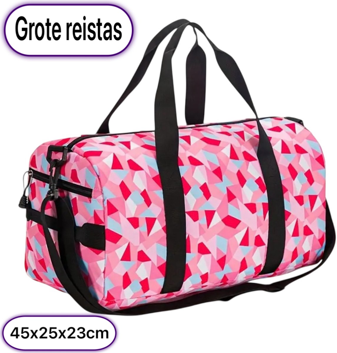 Twenty Two Grote reistas | met verstelbare riem | grote capaciteit | opvouwbaar | tas voor reizen-sport-fitness | weekendtas met ritssluiting | handbagage tas | duffel tas | reistas met print |45x23x25cm| voor volwassenen/meiden | roze/rood