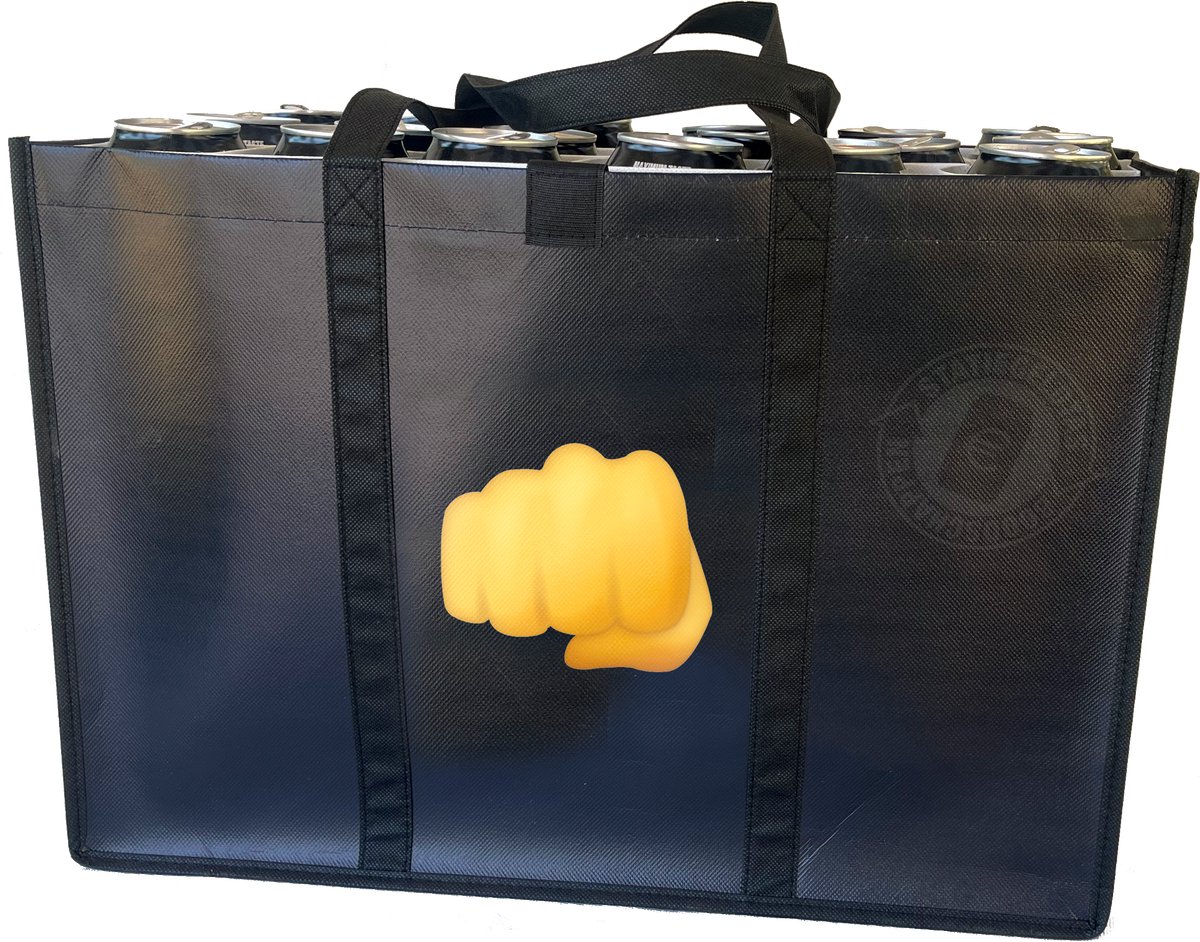 Fisted hand –Combiset Statiegeldtas - boodschappentas + 2 koelementen met een leuke emoji – met handig klittebandsysteem