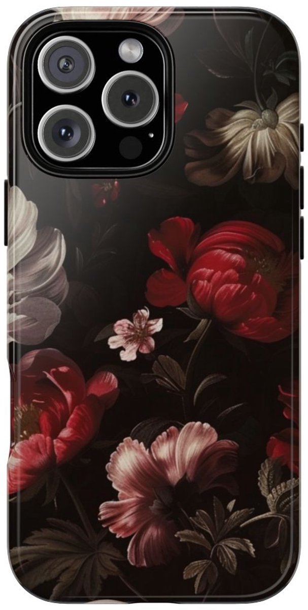 Donker Bloemmotief met Glans – Telefoonhoesje Geschikt voor iPhone 16 Pro Max