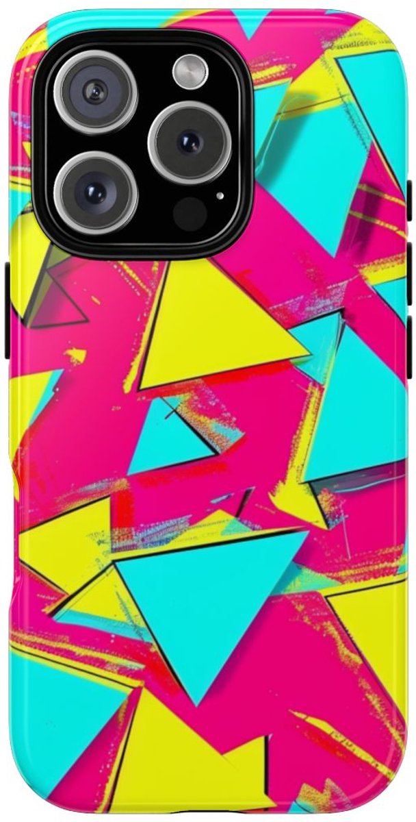Neon Driehoeken Abstract Patroon – Telefoonhoesje Geschikt voor iPhone 16 Pro