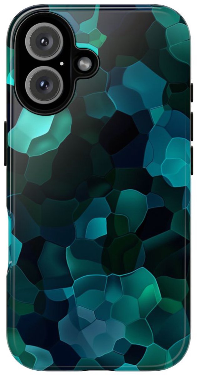Diepzeeblauwe Geometrische Abstracte Patronen – Telefoonhoesje Geschikt voor iPhone 16