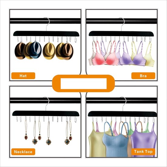 Resovo Riemhanger Voor Kast Max 42 Riemen, Riem Organizer Accessoires Met 14 Haken Riemrek Stevig Hout Kastorganisatoren En Opslag Zwart 1 Pak 664904593