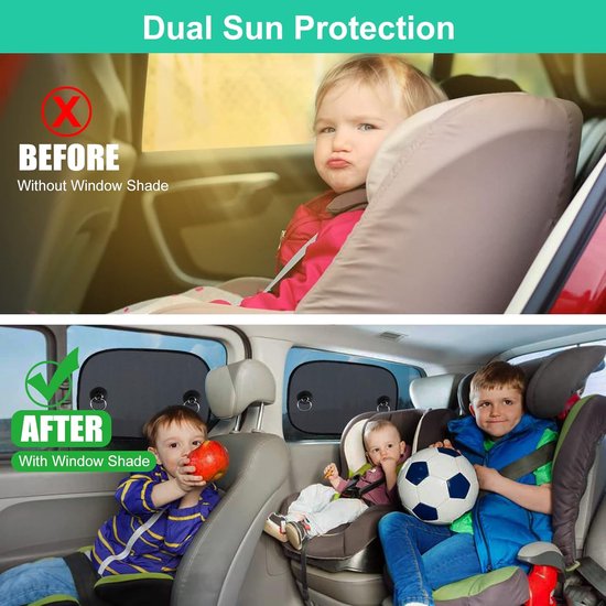 Zonnescherm Auto Baby 36*44cm - 2 Stuks - Zonnescherm Auto - Zonwering Auto - Zonwering Raam - Auto Zonnescherm - Zonnescherm Auto Zijruit - Uv Protectie Voor Baby En Kind - Zonwering Zijruiten - Met Zuignappen En Opbergtas - Zelfklevend - Zwart van Deyooxi — afbeelding 2
