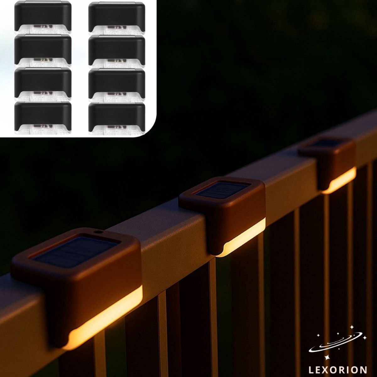 Lexorion LED Wandlampjes op Zonne Energie - 8 stuks - Zwart