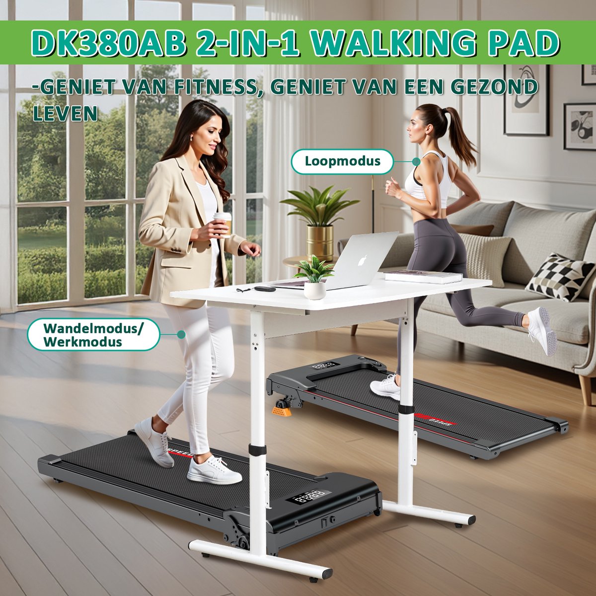 Afbeelding 3 van Y-RAIN Loopband - 2,5 PK Borstelloze Motor - 9% Helling - 0,8 tot 6.0 km/u - 2 in 1 - Walking Pad - Afstandsbediening - voor thuis en op kantoor.