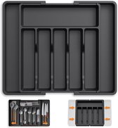 Tiroir à couverts extensible avec 8 compartiments - 2 pièces - Bestekbak réglable pour Cuillères, Fourchettes, Couteaux - Organiseur de tiroir de cuisine - 33,5 / 57 x 38 x 5 cm - Range-couverts de Cuisine - Plastique - Zwart