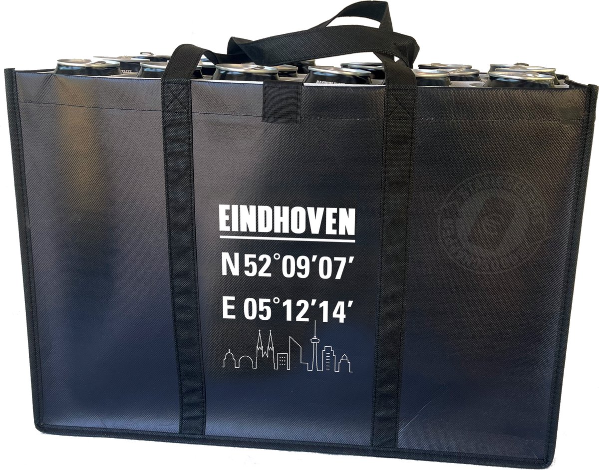 Eindhoven – Combiset Statiegeldtas - boodschappentas + 2 koelementen met plaatsnaamprint – opvouwbaar met handig klittebandsysteem