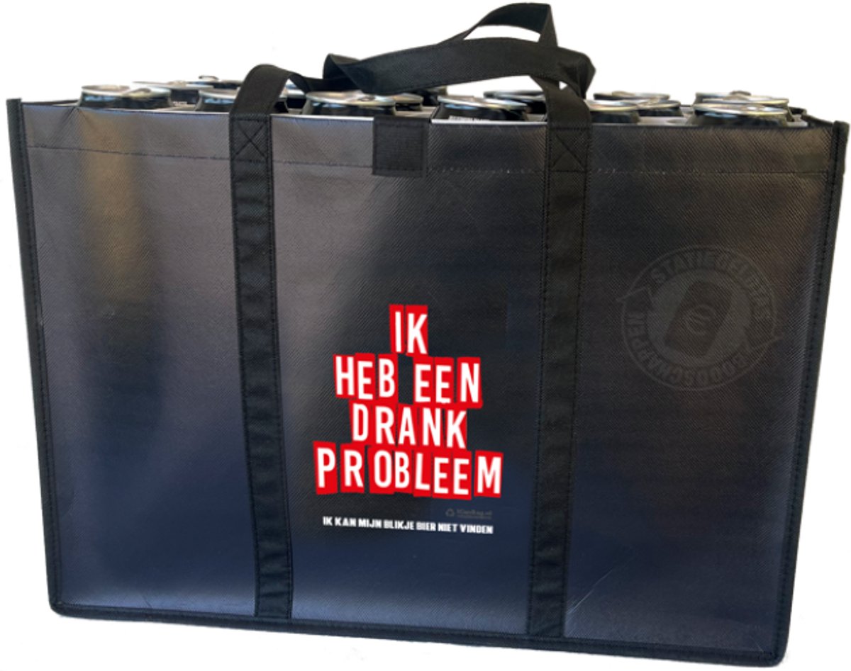 ik heb een drankprobleem – Combiset Statiegeldtas - boodschappentas + 2 koelementen met uniek ontwerp – met handig klittebandsysteem