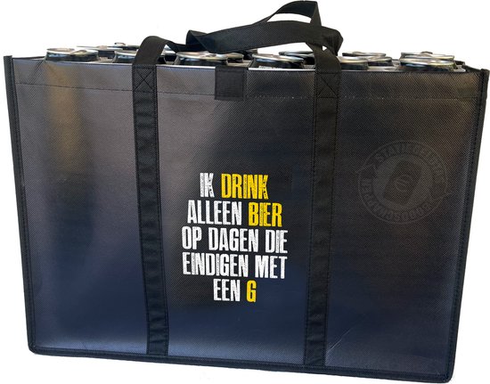 ik drink alleen bier .... – Combiset Statiegeldtas - boodschappentas + 2 koelementen met uniek ontwerp – met handig klittebandsysteem