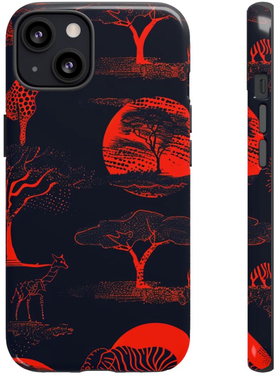 Rood Neon Afrikaans Dierenpatroon – Telefoonhoesje Geschikt voor iPhone 13