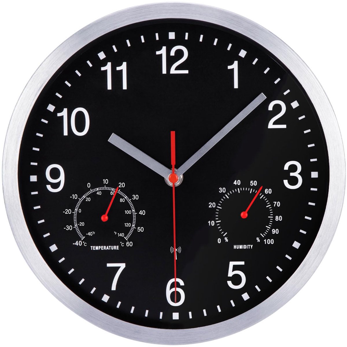 Radiografische Wandklok - Met Thermometer & Hygrometer - Stil Zonder Tikgeluid - 25 cm