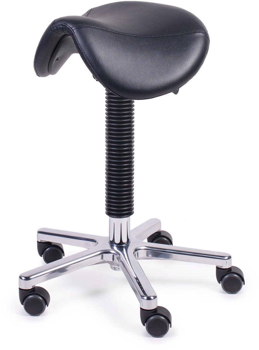MTM zadelkruk FREYA 200-A - zwart zadel - kunstleer - alu kruisvoet - ergonomisch - op wielen - 51/71 cm