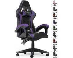Bigzzia Gamingstoel - Ergonomische bureaustoel van PU-leer - In hoogte verstelbaar - Met lendenkussen en hoofdsteun - Comfortabele gamestoel voor volwassenen - Meisjes en jongens