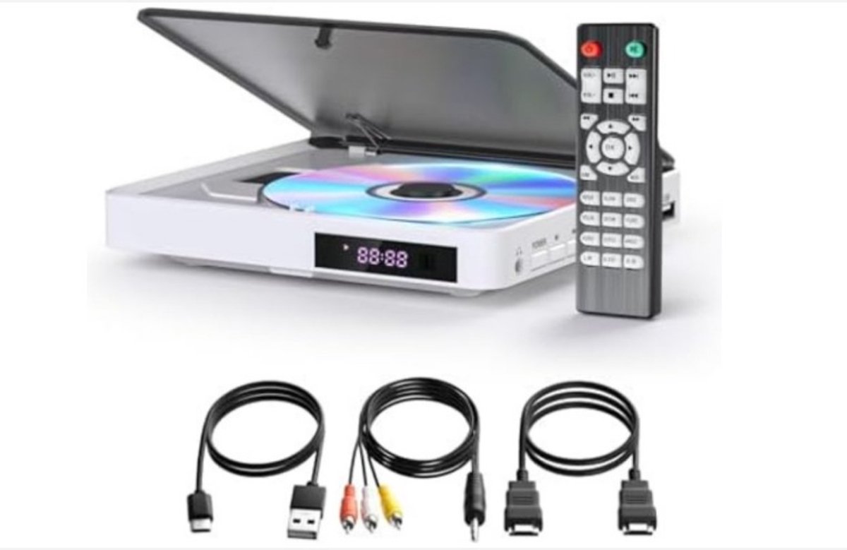 WNHB® Draagbare DVD Speler met HDMI Aansluiting - Compact en Lichtgewicht 0.28 kg - DVD Speler Wit voor TV en Reizen