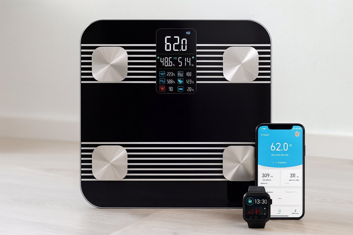Fameilleur Smart Personenweegschaal met App – Digitale Lichaamsanalyse Weegschaal voor Gewicht, BMI, Vetpercentage, Spiermassa, Hartslag & Water – Bluetooth – Tot 24 Gebruikers – Tot 180 kg – Zwart – Voor Gezondheid & Fitness- personen weegschaal-