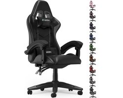 Bigzzia Gamingstoel - Ergonomische bureaustoel van PU-leer - In hoogte verstelbaar - Met lendenkussen en hoofdsteun - Comfortabele gamestoel voor volwassenen - Meisjes en jongens