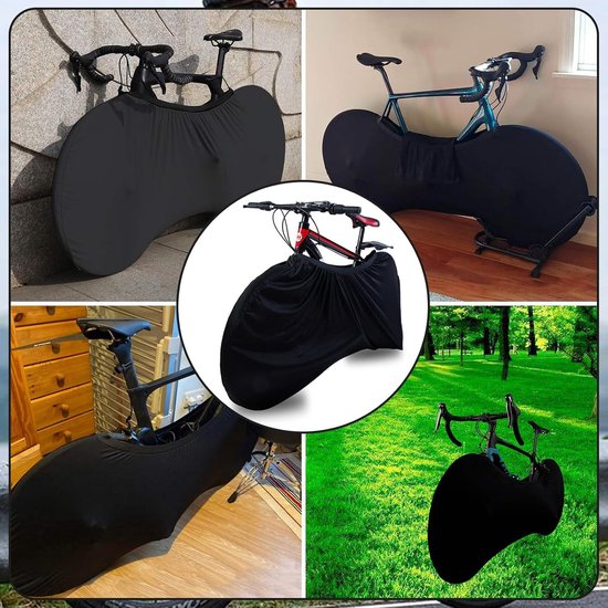 Fietshoes - fietshoes voor 1 fiets waterdicht-fiets hoes-2 artikelen Binnen- en buitenstofhoes, rekbaar, wasbaar, beschermhoes - Geschikt voor alle mountainbikes, racefietsen - Zwart - 150 x 60 x 70 cm van Queta — afbeelding 2