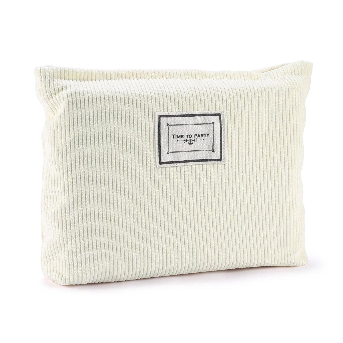 Make-uptas van Witte Corduroy – 27x18 cm – Zachte & Duurzame Cosmetica Tas met Grote Capaciteit – Elegant & Opvouwbaar – Ideaal voor Reizen en Dagelijks Gebruik