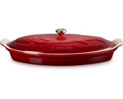 Le Creuset - Heritage - Ovenschaal 'Vis -' in Aardewerk Kersenrood - Ovaal - 34cm