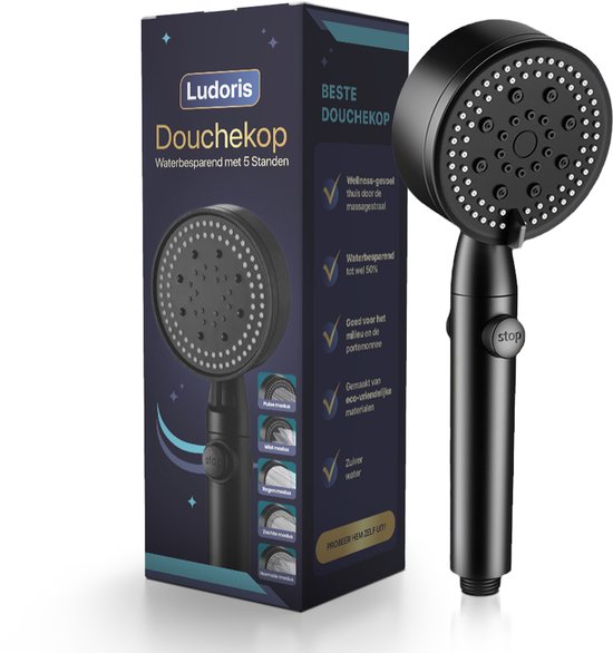Iridescent Luxe Douchekop - Douchekop - Doucheset - Douchekop Hoge druk - Verstelbaar - Regendouchekop - Waterbesparende Douchekop - Regendouche - Handdouche - 5 Standen - Met Stop Knop - Mat Zwart