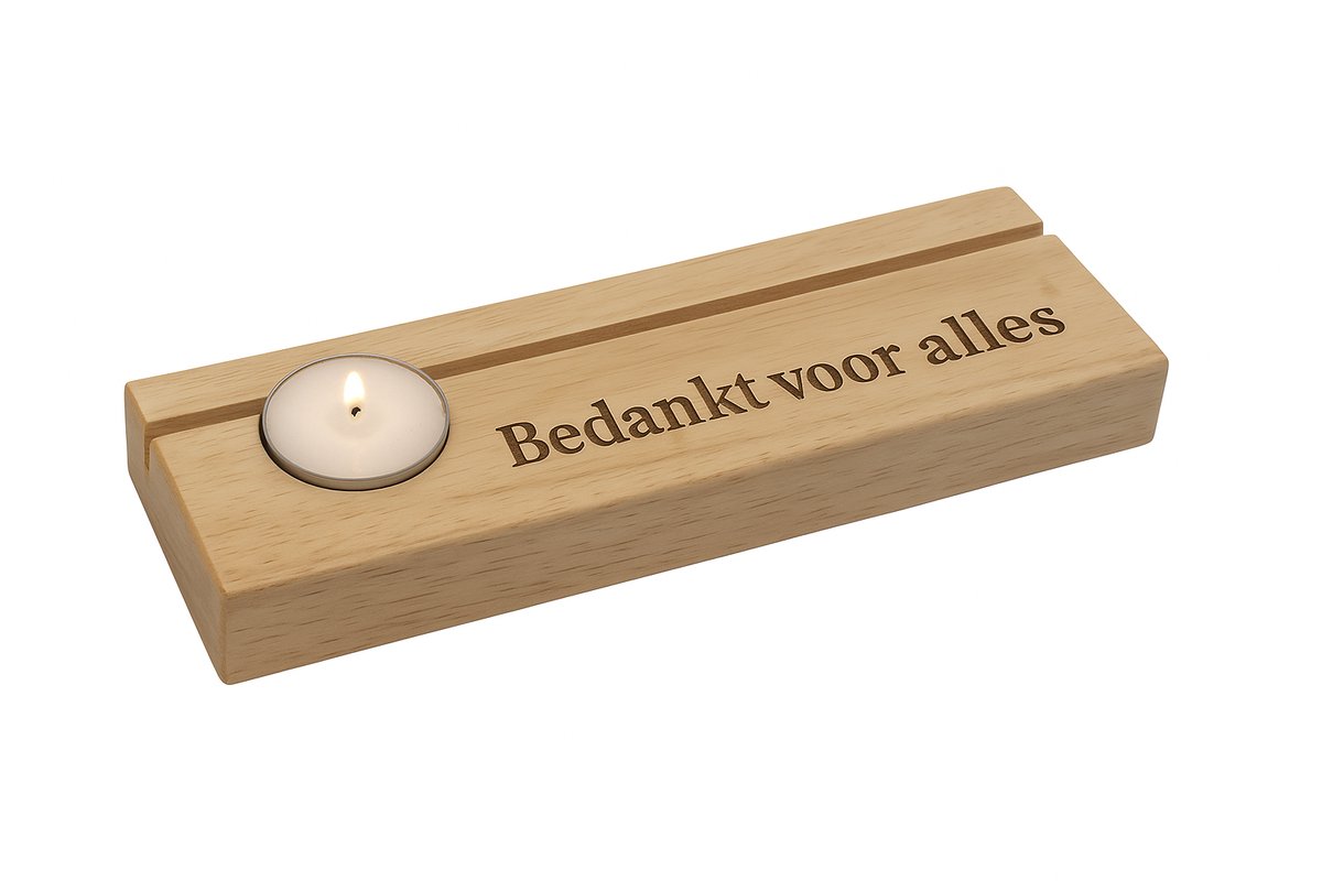 Houten Kaarthouder met Waxinelichtje – Fotohouder – Kaartenstandaard – Tafeldecoratie – Cadeau voor Feestdagen en Speciale Gelegenheden