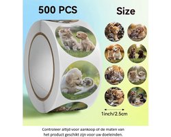 Rol met 500 Puppy en Kitten stickers - 2.5 cm diameter - Kittens - Puppies - Katten - Honden - Cats - Dogs - Jonge dieren - Schattig - Decoratie - Versiering - Verjaardag
