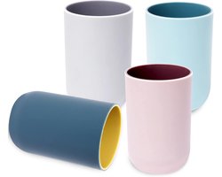 Tandenborstelbekers set - Badkamerbekers - Dagelijks gebruik - Tweekleurig design - 4 stuks 330ml - Mix van kleuren