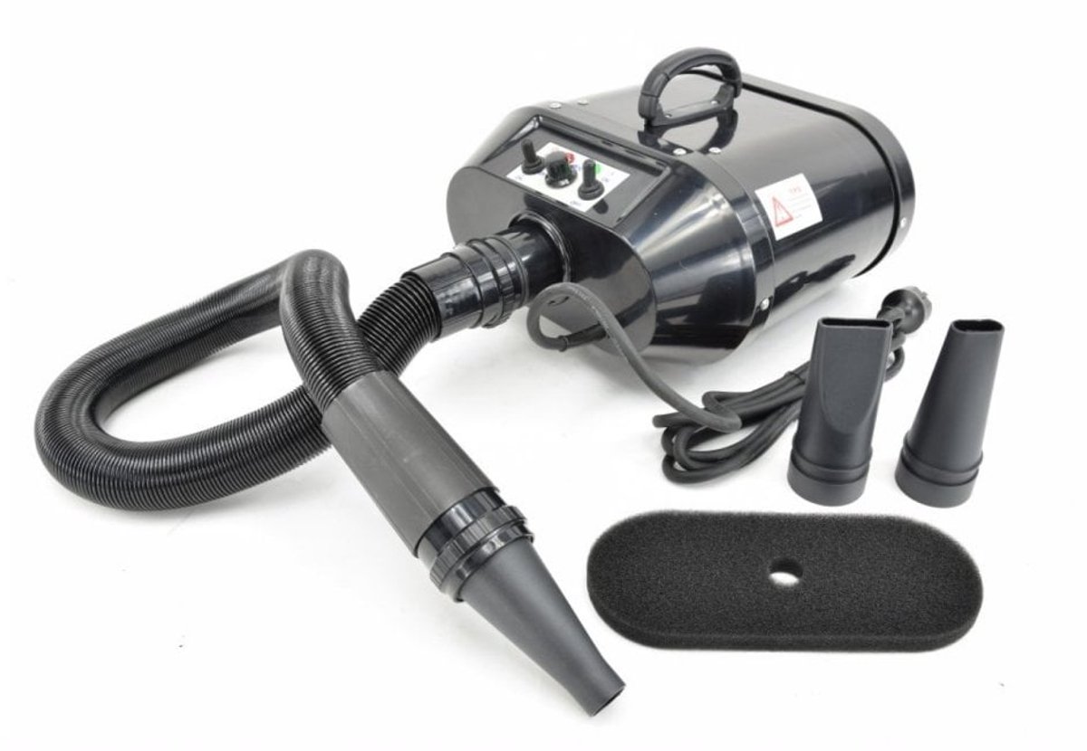Waterblazer Tritra Elephant - Zwart - 2800 Watt - Hondenföhn Trimsalon - Voor Hond & Puppy - 3 Standen - Met warmte element - Met spuitmonden